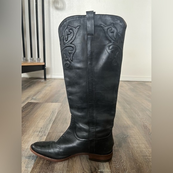 Lucchese Spirit Leather Western Riding Black Boots - Picture 4 of 14